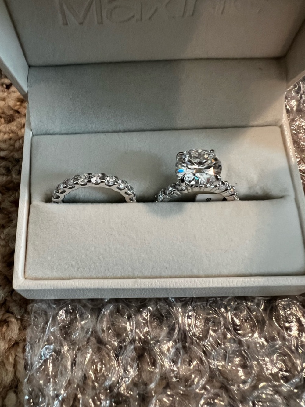 White Cubic Zirconia Solitaire Ring with Matching Band - Picture 2 of 6